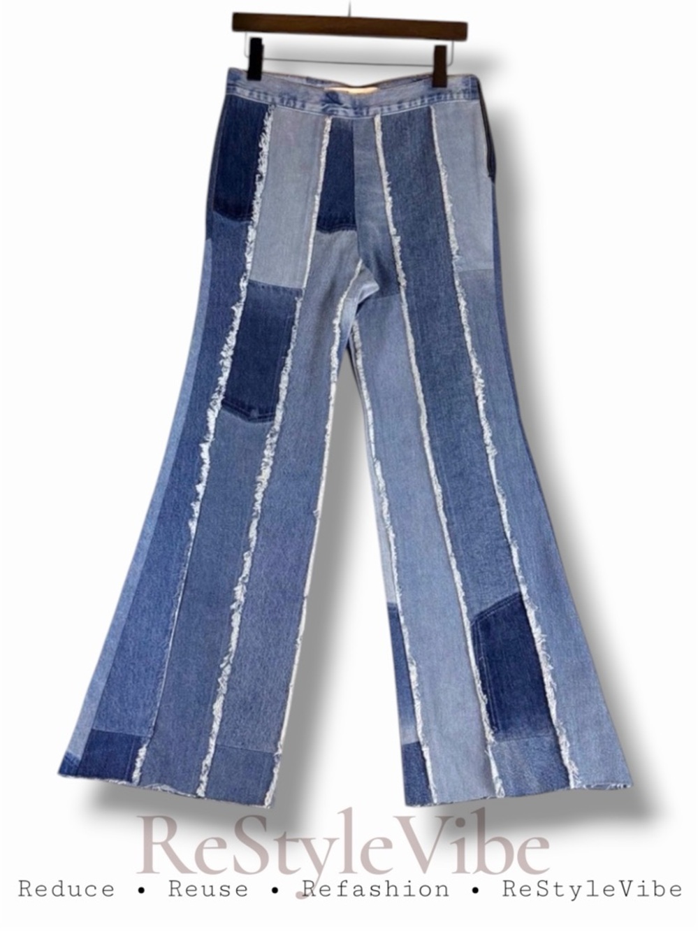 GRLFRND Women’s Size 27 Denim Jeans Patchwork High Rise Fit Flare Style Boho